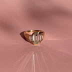 Bezel Set Emerald Cut Engagement Ring Three Stone Emerald Lab Grown Ring Wedding Ring Past Present Future Anniversary Ring
