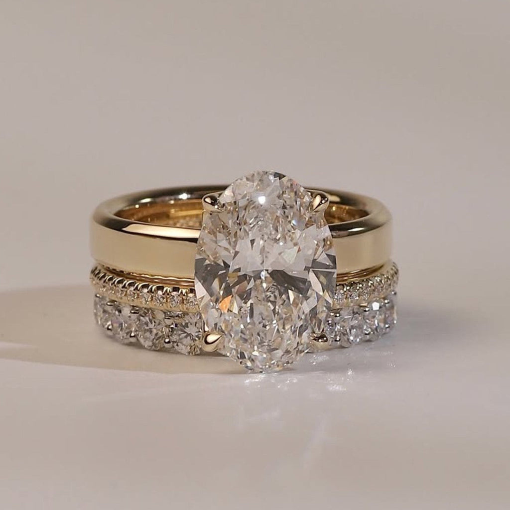 Oval Cut Lab Grown Engagement Ring Set Solitaire Ring With Two Matching Band Set Bridal Set Wedding Ring Set Anniversary Set