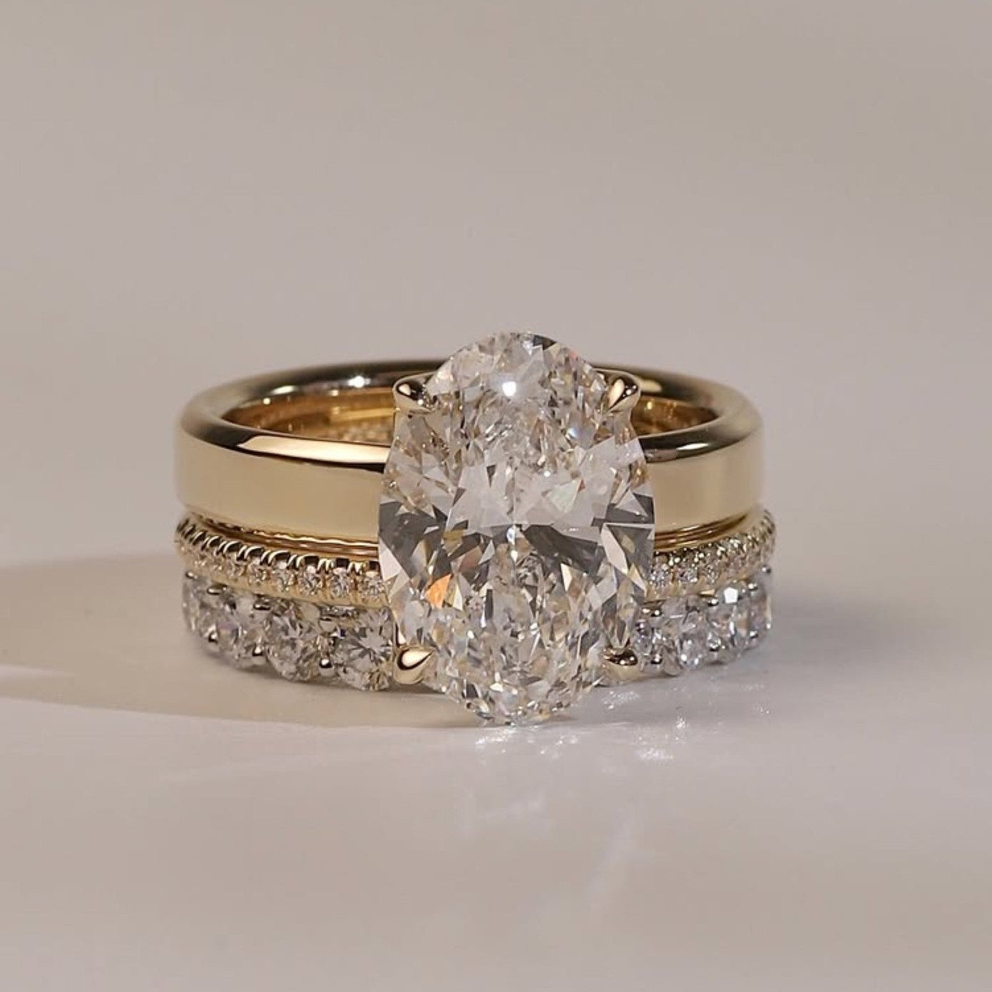 Oval Cut Lab Grown Engagement Ring Set Solitaire Ring With Two Matching Band Set Bridal Set Wedding Ring Set Anniversary Set