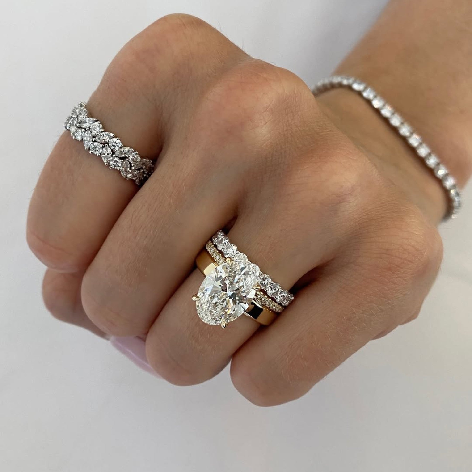 Oval Cut Lab Grown Engagement Ring Set Solitaire Ring With Two Matching Band Set Bridal Set Wedding Ring Set Anniversary Set