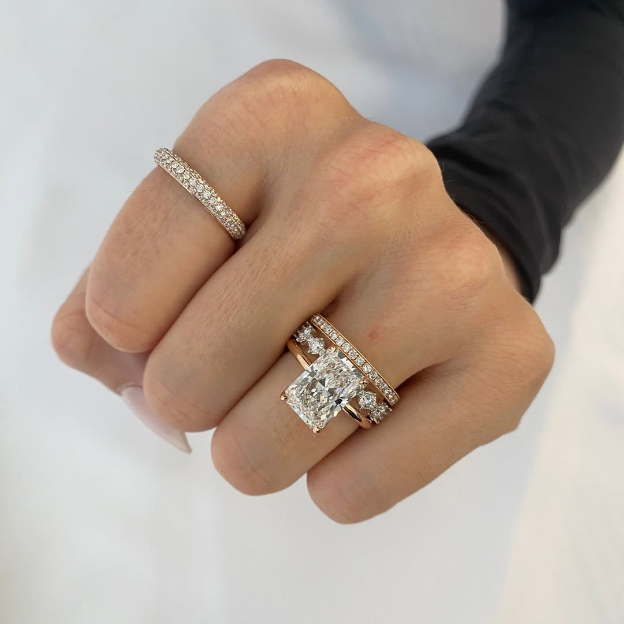 Radiant Cut Lab Grown Engagement Ring Set Solitaire Ring With Two Matching Band Set Bridal Set Wedding Set Anniversary Set.