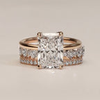 Radiant Cut Lab Grown Engagement Ring Set Solitaire Ring With Two Matching Band Set Bridal Set Wedding Set Anniversary Set.