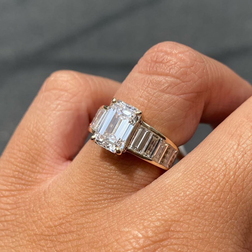 Emerald Cut  Moissanite Engagement Rings Wedding Ring Channel Set Baguette Band Ring Anniversary Ring For Women
