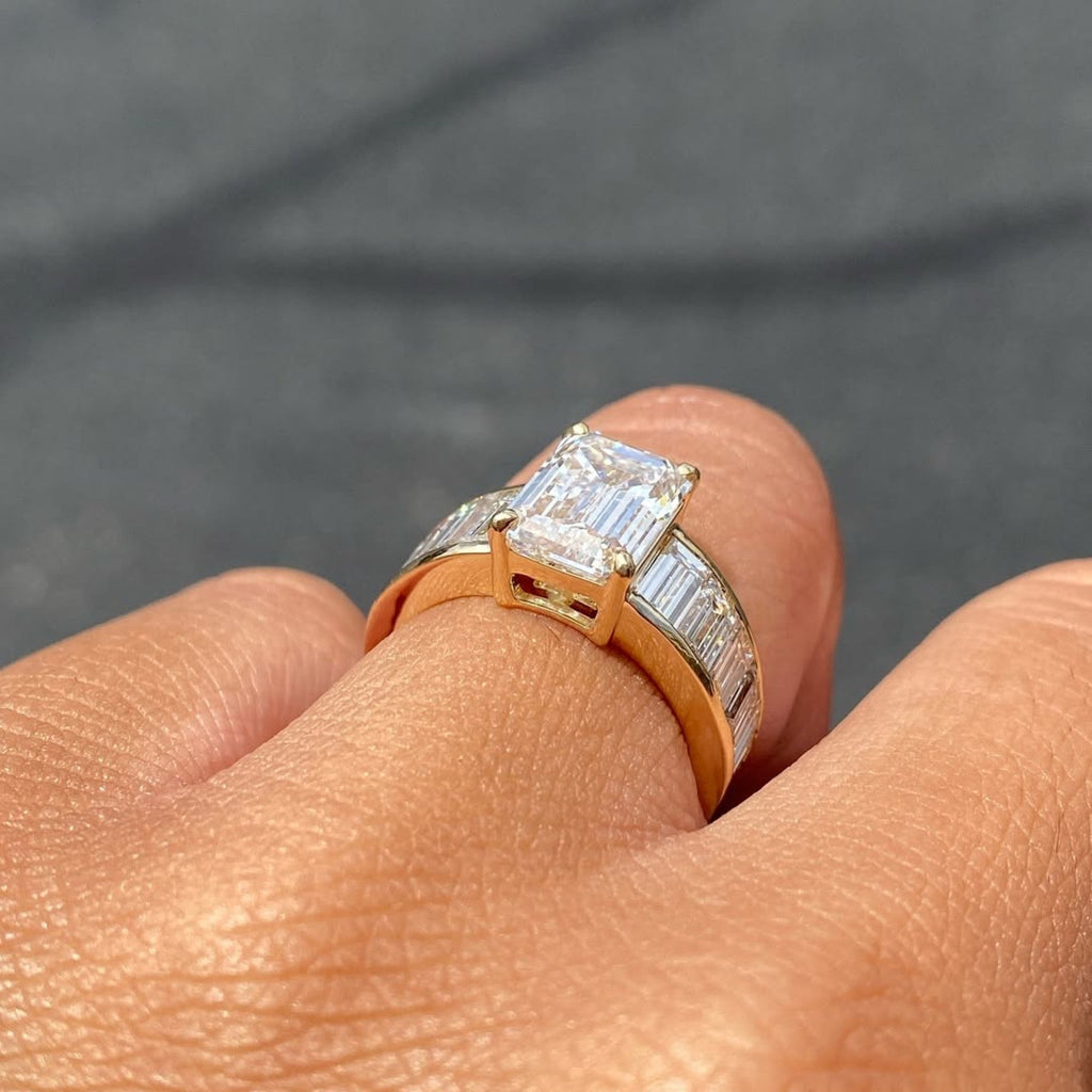 Emerald Cut  Moissanite Engagement Rings Wedding Ring Channel Set Baguette Band Ring Anniversary Ring For Women
