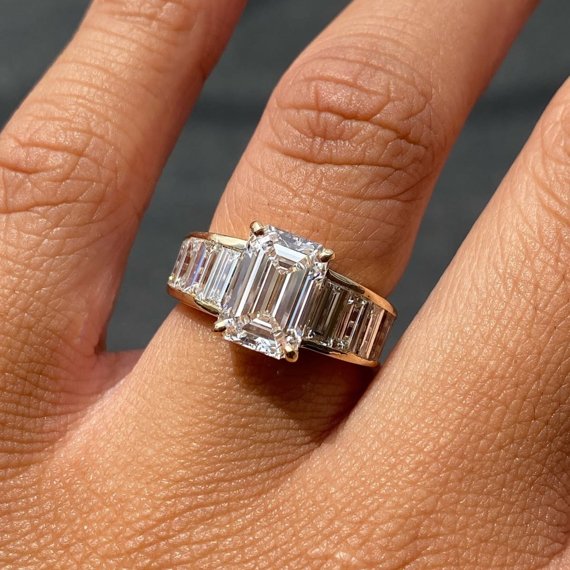 Emerald Cut Lab Grown Engagement Rings Wedding Ring Channel Set Baguette Band Ring Anniversary Ring For Women