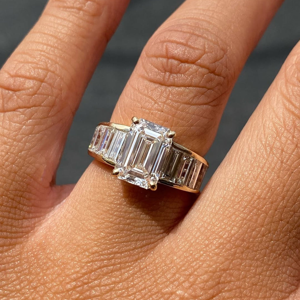 Emerald Cut  Moissanite Engagement Rings Wedding Ring Channel Set Baguette Band Ring Anniversary Ring For Women