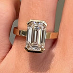 Half Bezel Set  Emerald Cut Lab Grown Engagement Rings Wedding Rings For Women Anniversary Ring Solitaire Promise Ring