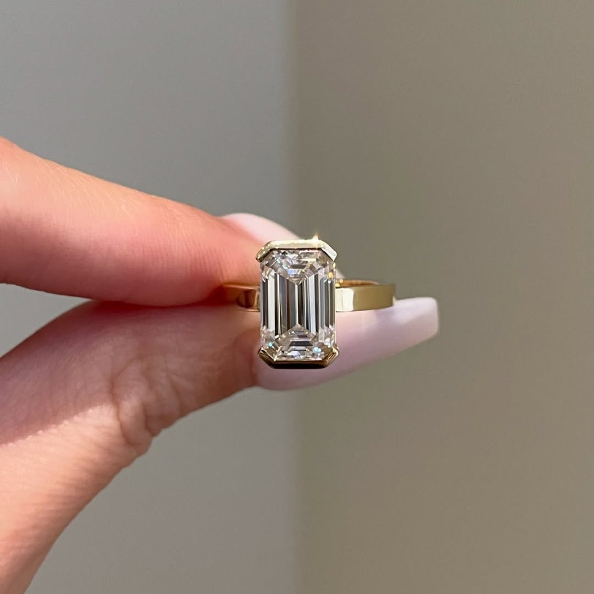 Half Bezel Set Emerald Cut Moissanite Engagement Rings Wedding Rings For Women Anniversary Ring Solitaire Promise Ring