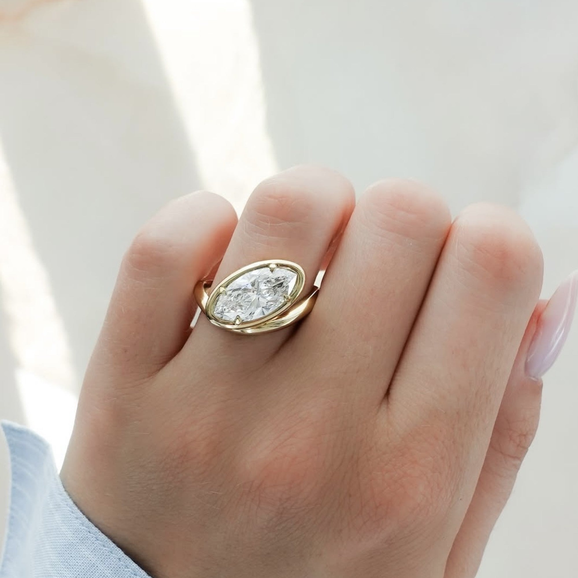 Bezel Set  Marquise Cut Engagement Ring East West Marquise Moissanite Ring  Wedding Ring Horizontal Ring Anniversary Ring