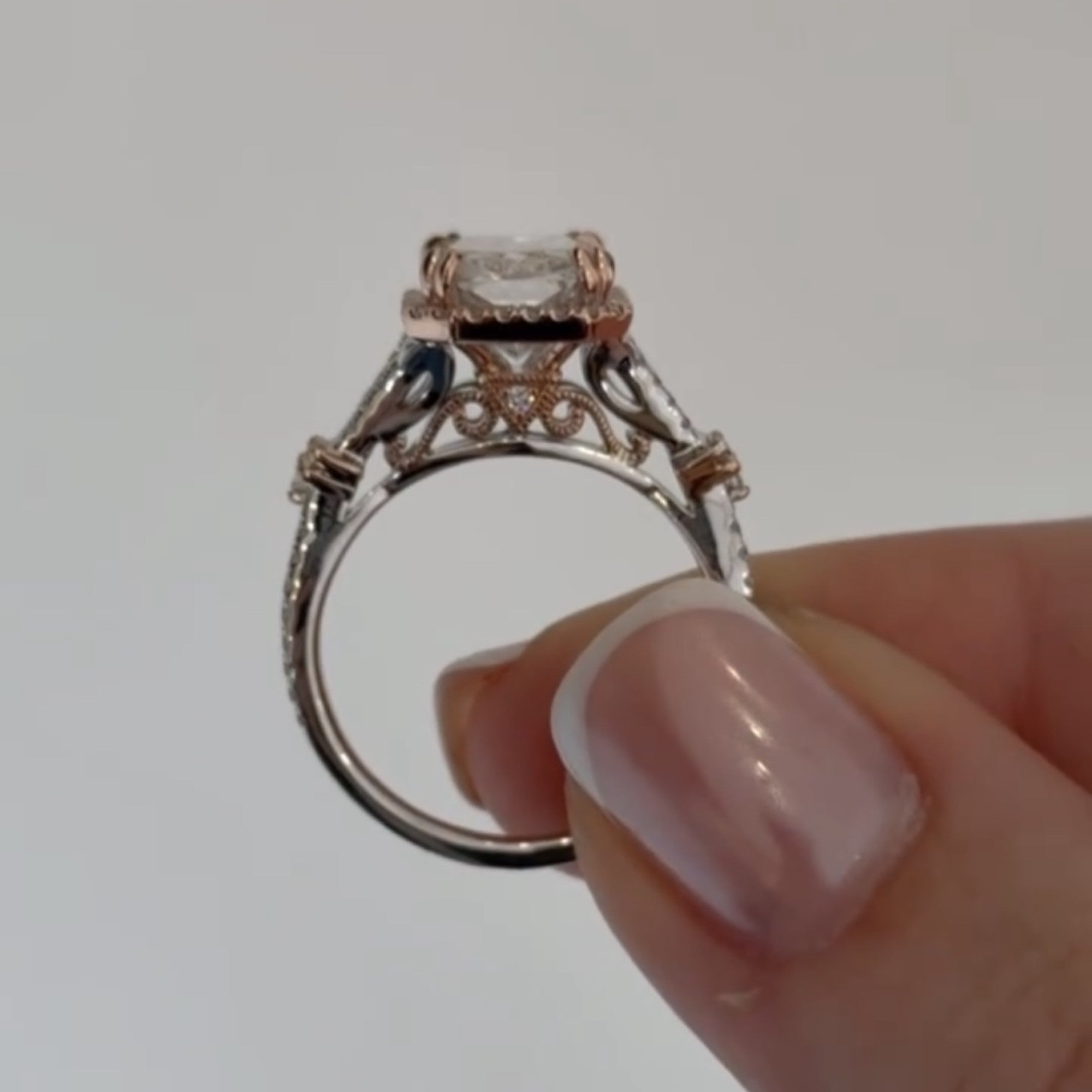 Halo Set Radiant Lab Grown Engagement Ring Double Claw Prong Split Shank Ring Art Deco Wedding Ring Anniversary Ring For Women