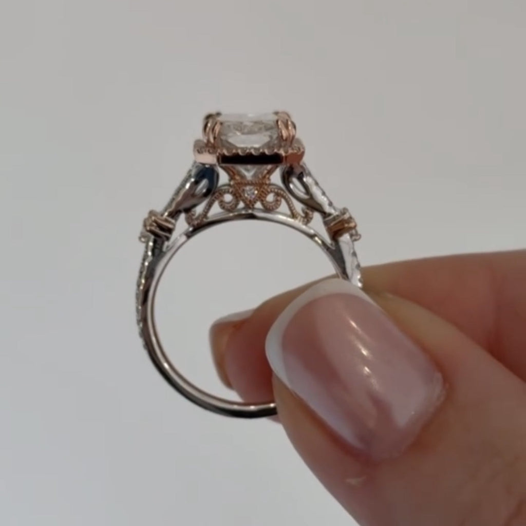 Halo Set Radiant Moissanite Engagement Ring Double Claw Prong Split Shank Ring Art Deco Wedding Ring Anniversary Ring For Women