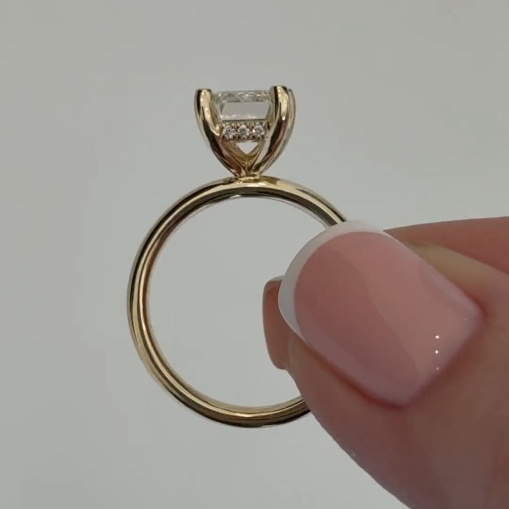 Emerald Cut Moissanite Engagement Ring Hidden Halo Solitaire Ring Wedding Ring Anniversary Ring For Women Promise Ring