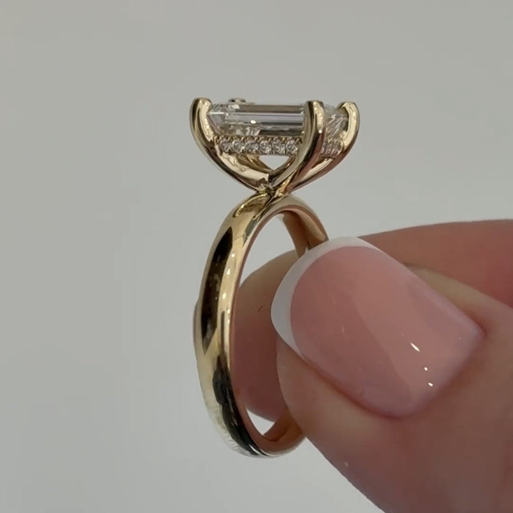 Emerald Cut Lab Grown Engagement Ring Hidden Halo Solitaire Ring Wedding Ring Anniversary Ring For Women Promise Ring