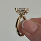 Emerald Cut Lab Grown Engagement Ring Hidden Halo Solitaire Ring Wedding Ring Anniversary Ring For Women Promise Ring