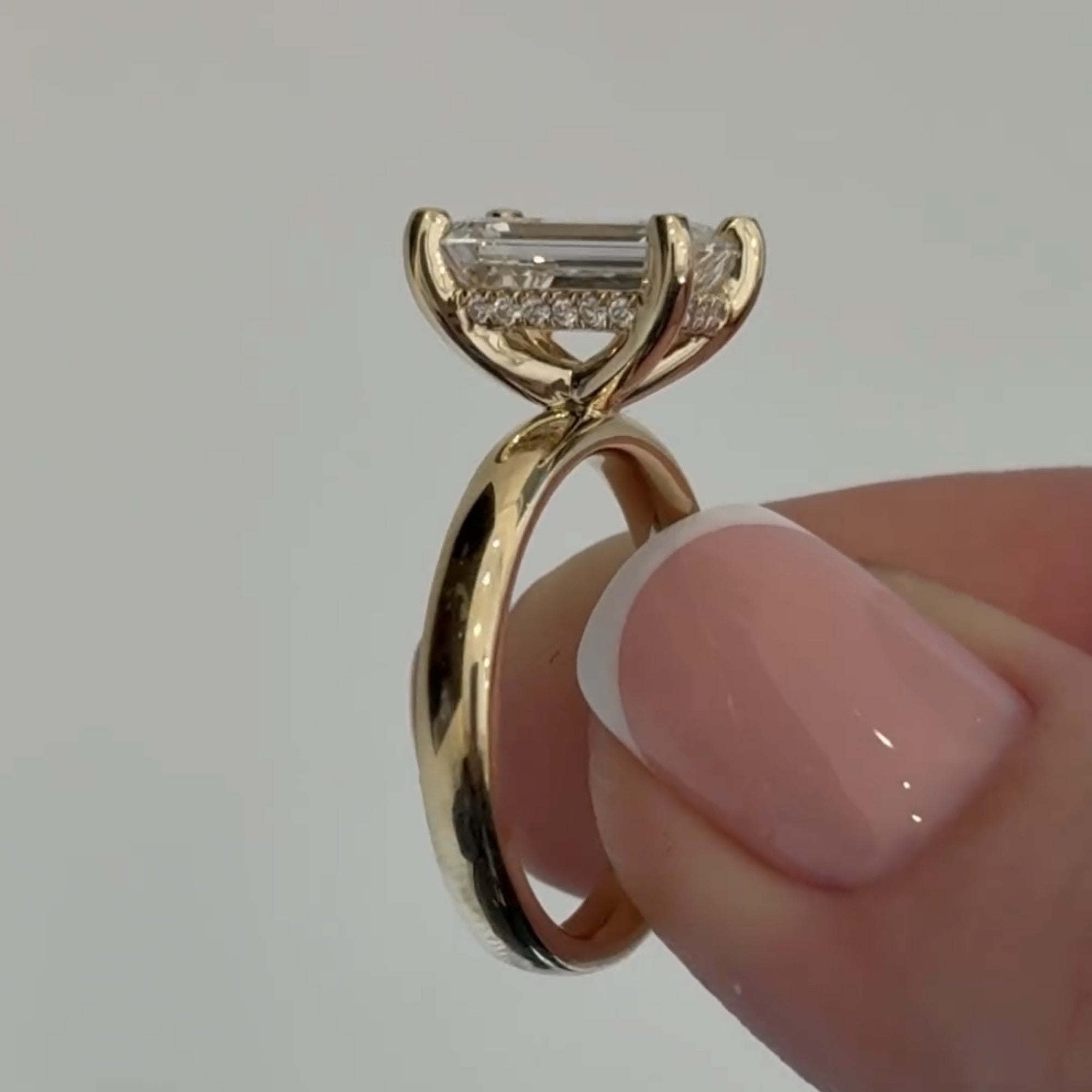 Emerald Cut Lab Grown Engagement Ring Hidden Halo Solitaire Ring Wedding Ring Anniversary Ring For Women Promise Ring