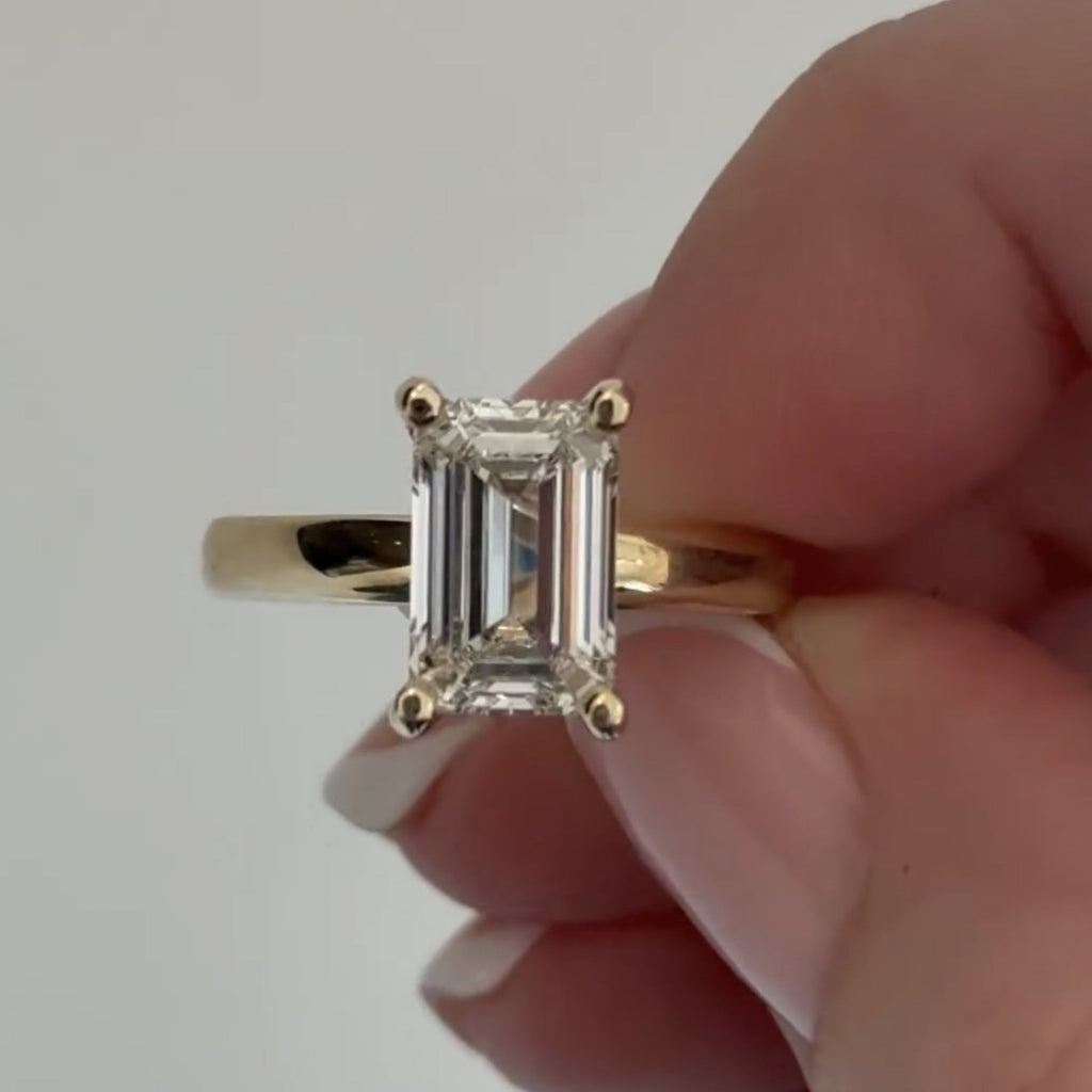 Emerald Cut Lab Grown Engagement Ring Hidden Halo Solitaire Ring Wedding Ring Anniversary Ring For Women Promise Ring