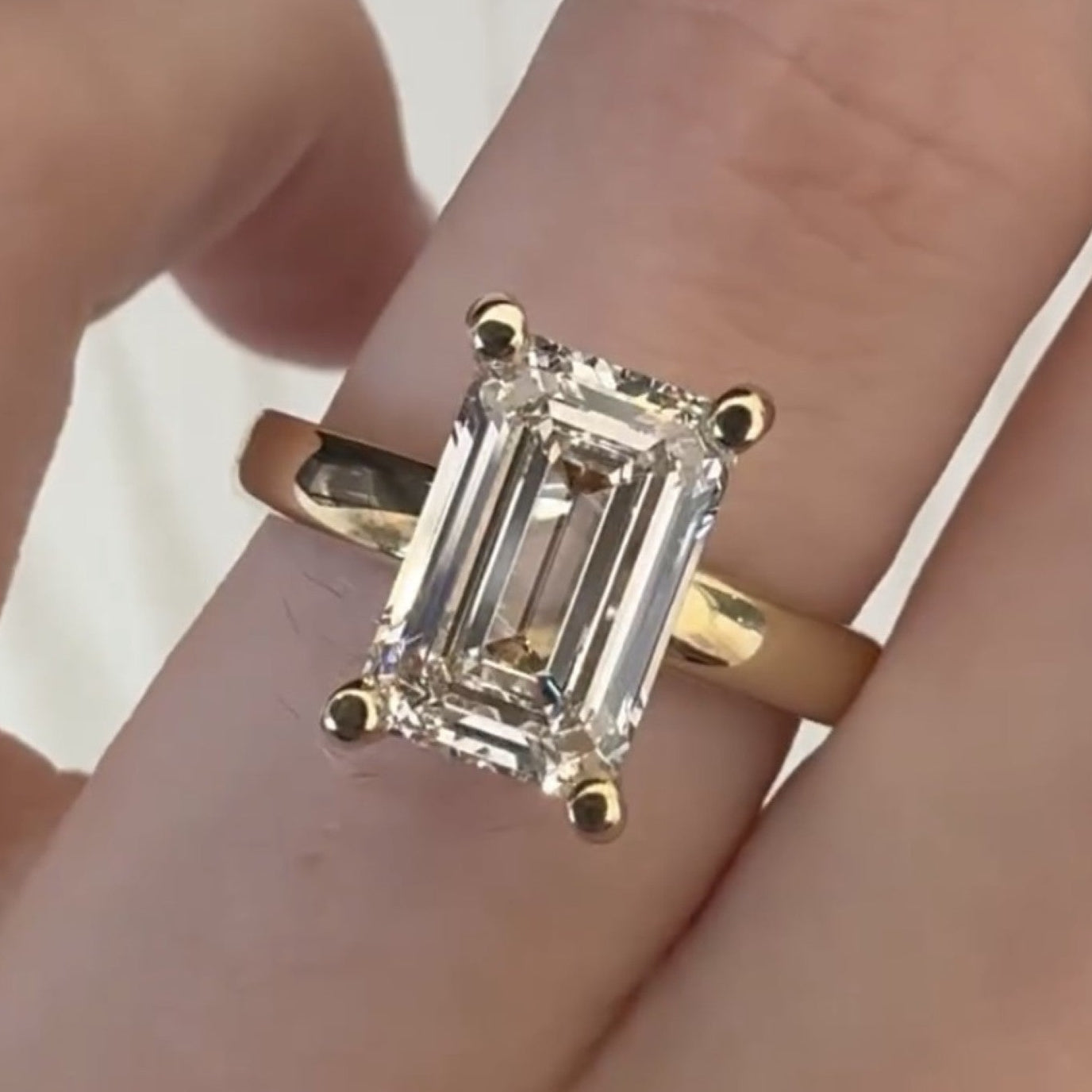 Emerald Cut Lab Grown Engagement Ring Hidden Halo Solitaire Ring Wedding Ring Anniversary Ring For Women Promise Ring