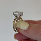 Double Band  Radiant Cut Lab Grown Engagement Ring Hidden Halo  Solitaire Ring Wedding Rings For Women Anniversary Ring