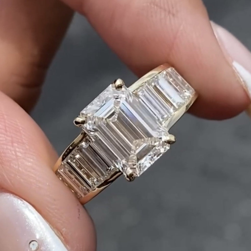 Emerald Cut  Moissanite Engagement Rings Wedding Ring Channel Set Baguette Band Ring Anniversary Ring For Women