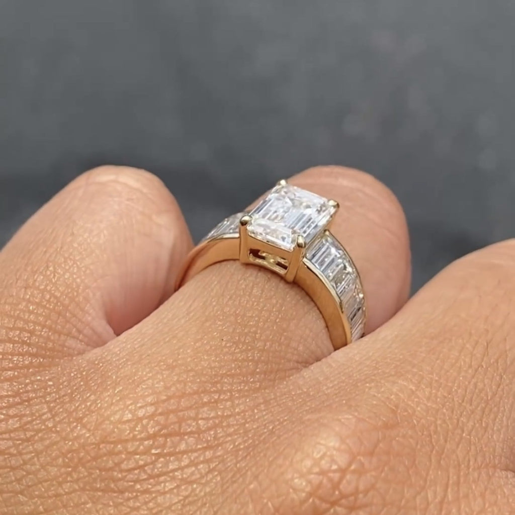 Emerald Cut Lab Grown Engagement Rings Wedding Ring Channel Set Baguette Band Ring Anniversary Ring For Women