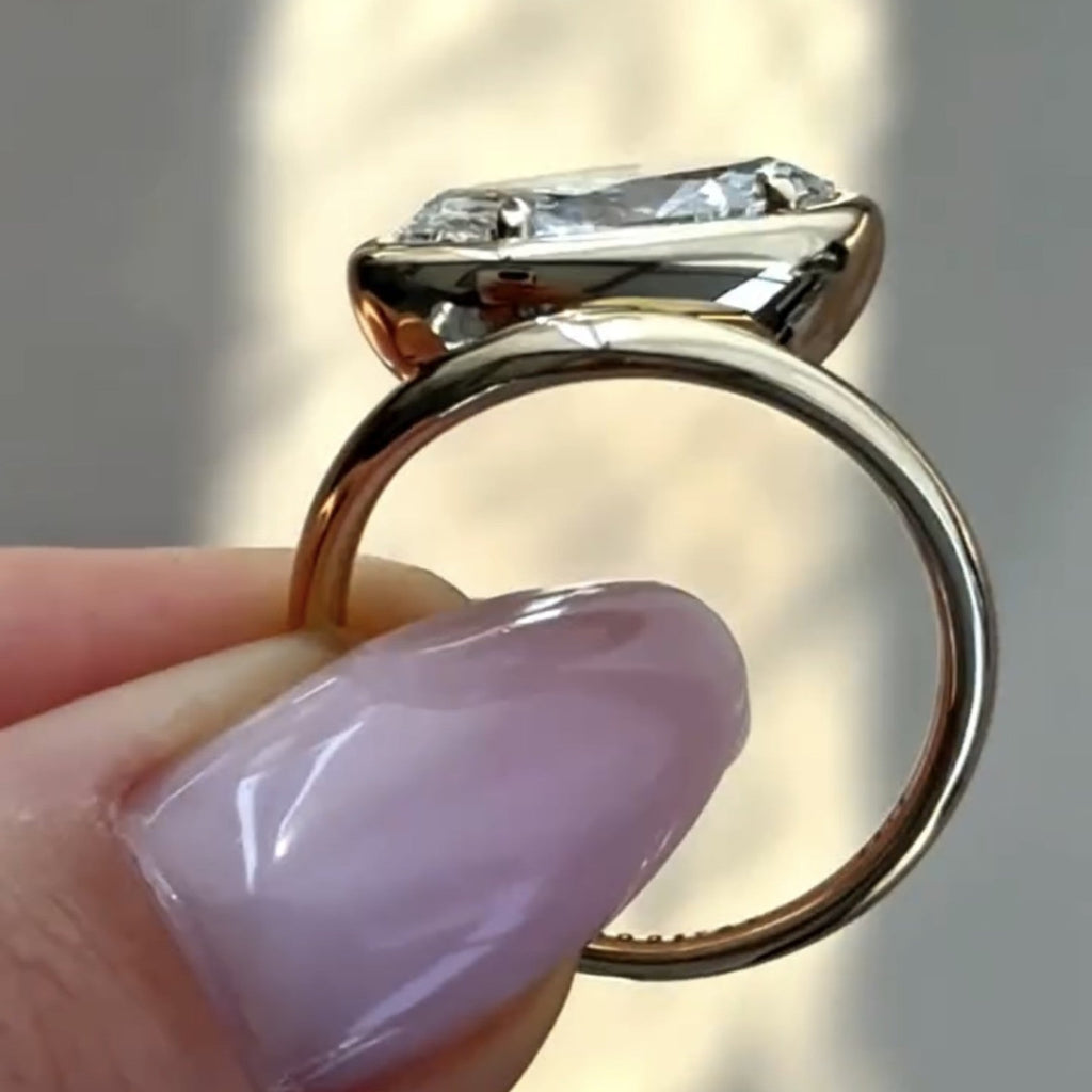 Bezel Set  Marquise Cut Engagement Ring East West Marquise Moissanite Ring  Wedding Ring Horizontal Ring Anniversary Ring