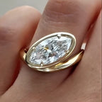 Bezel Set  Marquise Cut Engagement Ring East West Marquise Moissanite Ring  Wedding Ring Horizontal Ring Anniversary Ring
