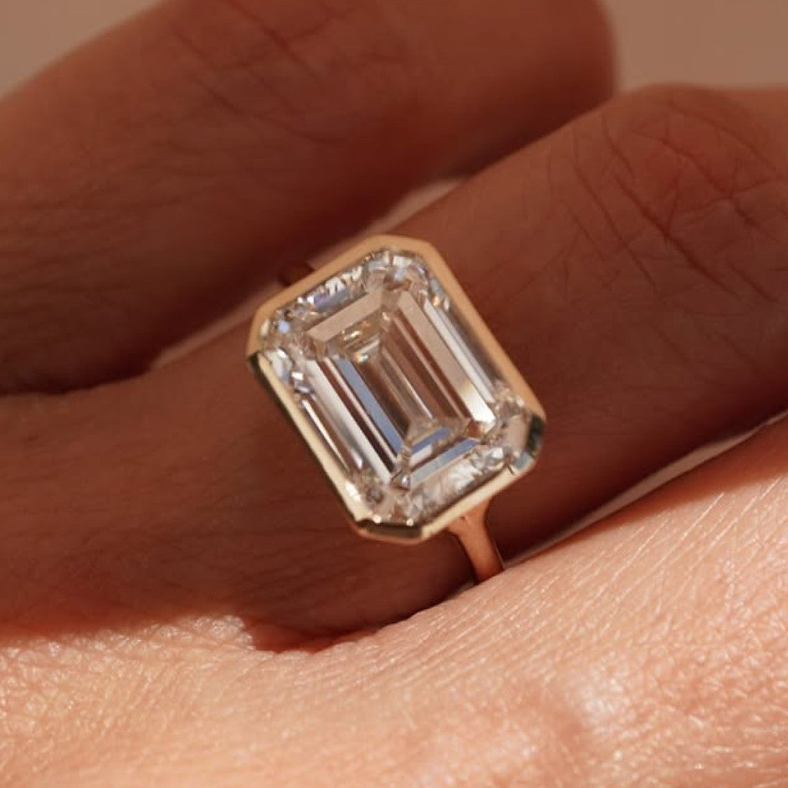 Bezel Set  Emerald Cut Lab Grown Engagement Rings Emerald East West Solitaire Ring  Wedding Ring Anniversary Ring For Her