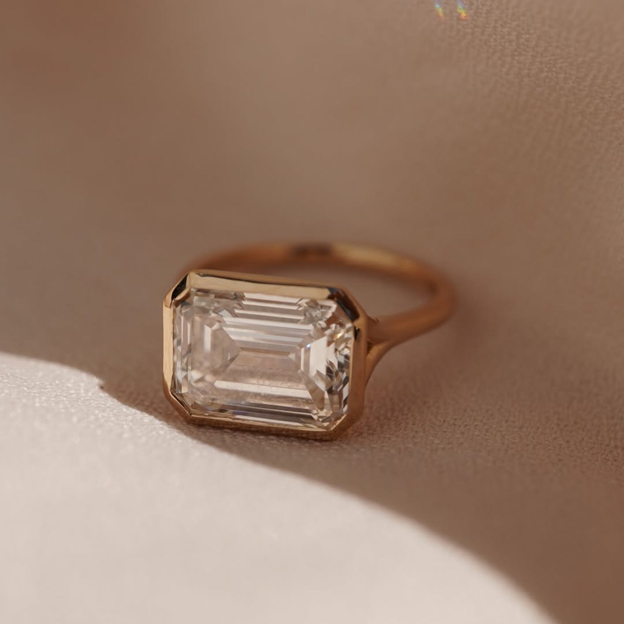 Bezel Set  Emerald Cut Lab Grown Engagement Rings Emerald East West Solitaire Ring  Wedding Ring Anniversary Ring For Her