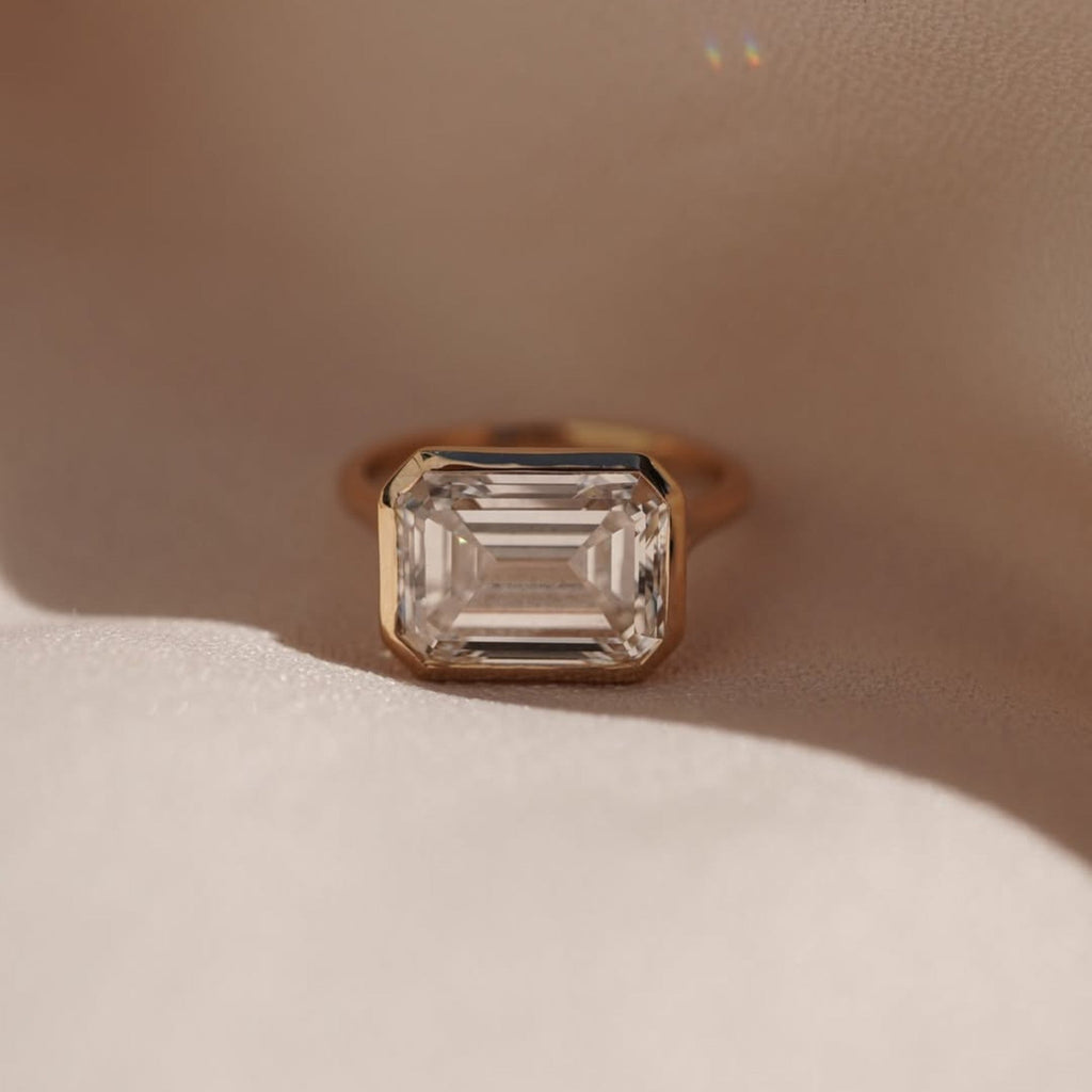 Bezel Set  Emerald Cut Moissanite Engagement Rings Emerald East West Solitaire Ring  Wedding Ring Anniversary Ring For Her