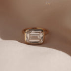Bezel Set  Emerald Cut Moissanite Engagement Rings Emerald East West Solitaire Ring  Wedding Ring Anniversary Ring For Her