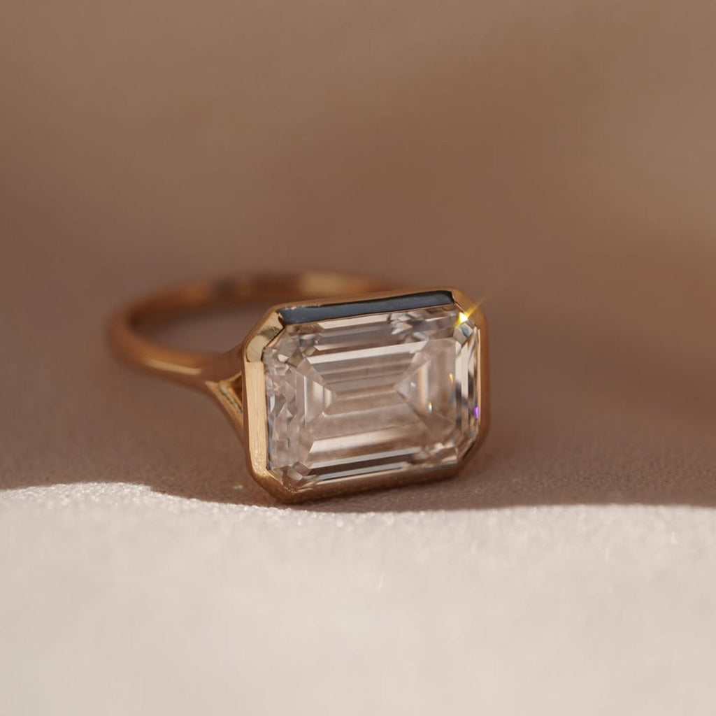 Bezel Set  Emerald Cut Lab Grown Engagement Rings Emerald East West Solitaire Ring  Wedding Ring Anniversary Ring For Her