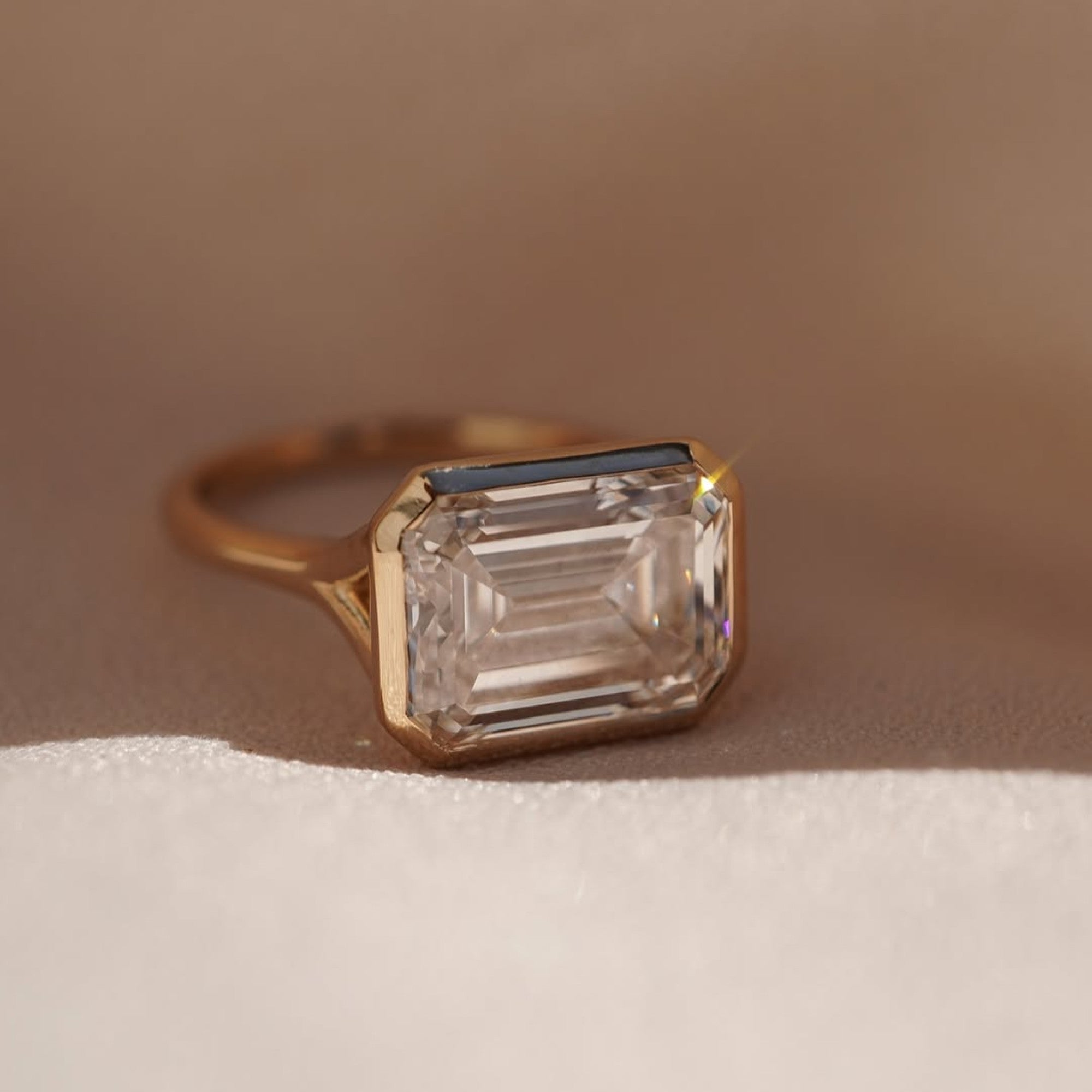 Bezel Set  Emerald Cut Moissanite Engagement Rings Emerald East West Solitaire Ring  Wedding Ring Anniversary Ring For Her