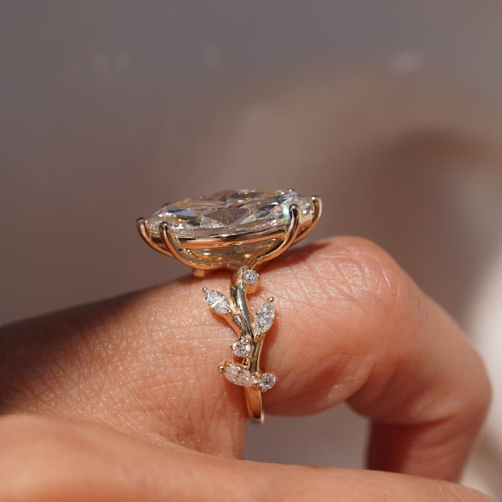 Vintage  Marquise Cut Lab Grown Engagement Rings Art Deco Wedding Ring Nature Inspired Ring Floral Set Anniversary Ring