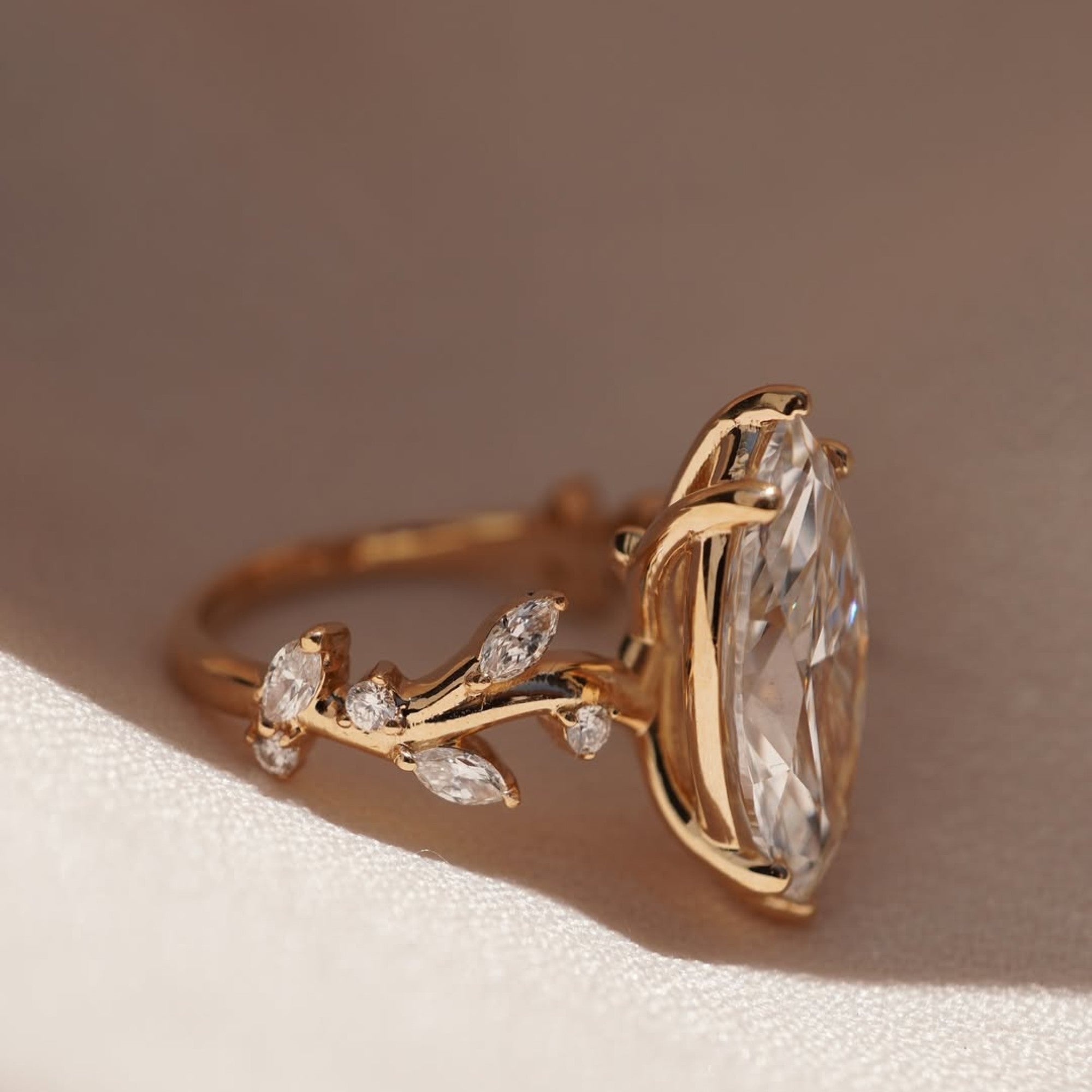 Vintage  Marquise Cut Moissanite Engagement Rings Art Deco Wedding Ring Nature Inspired Ring Floral Set Anniversary Ring