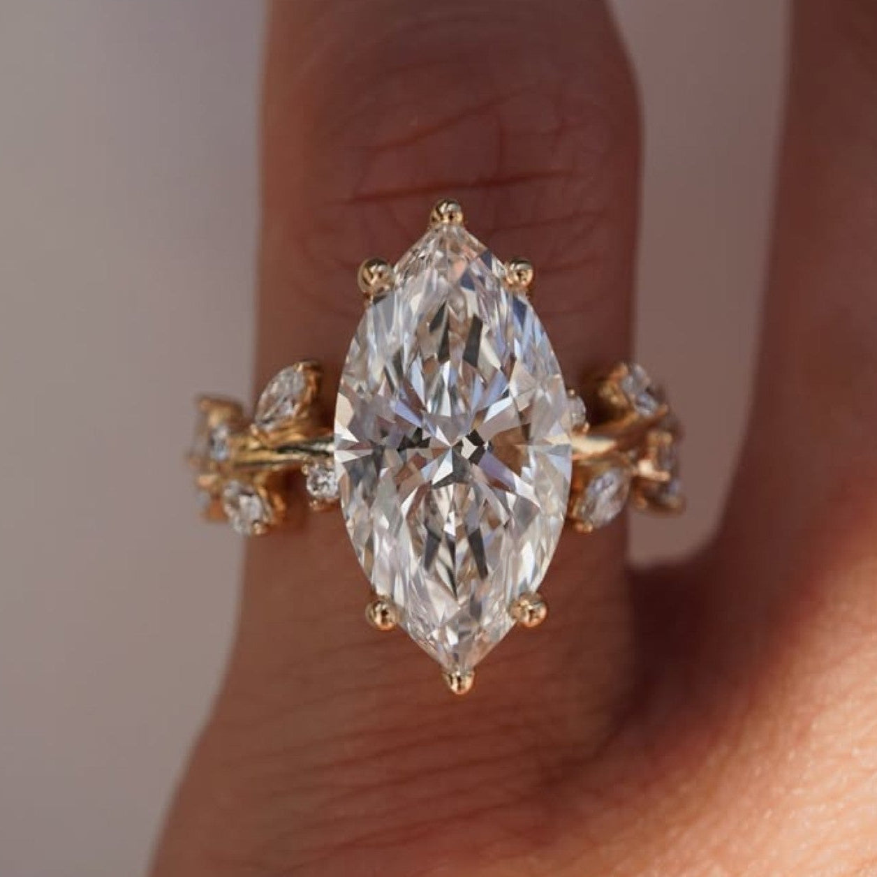 Vintage  Marquise Cut Lab Grown Engagement Rings Art Deco Wedding Ring Nature Inspired Ring Floral Set Anniversary Ring