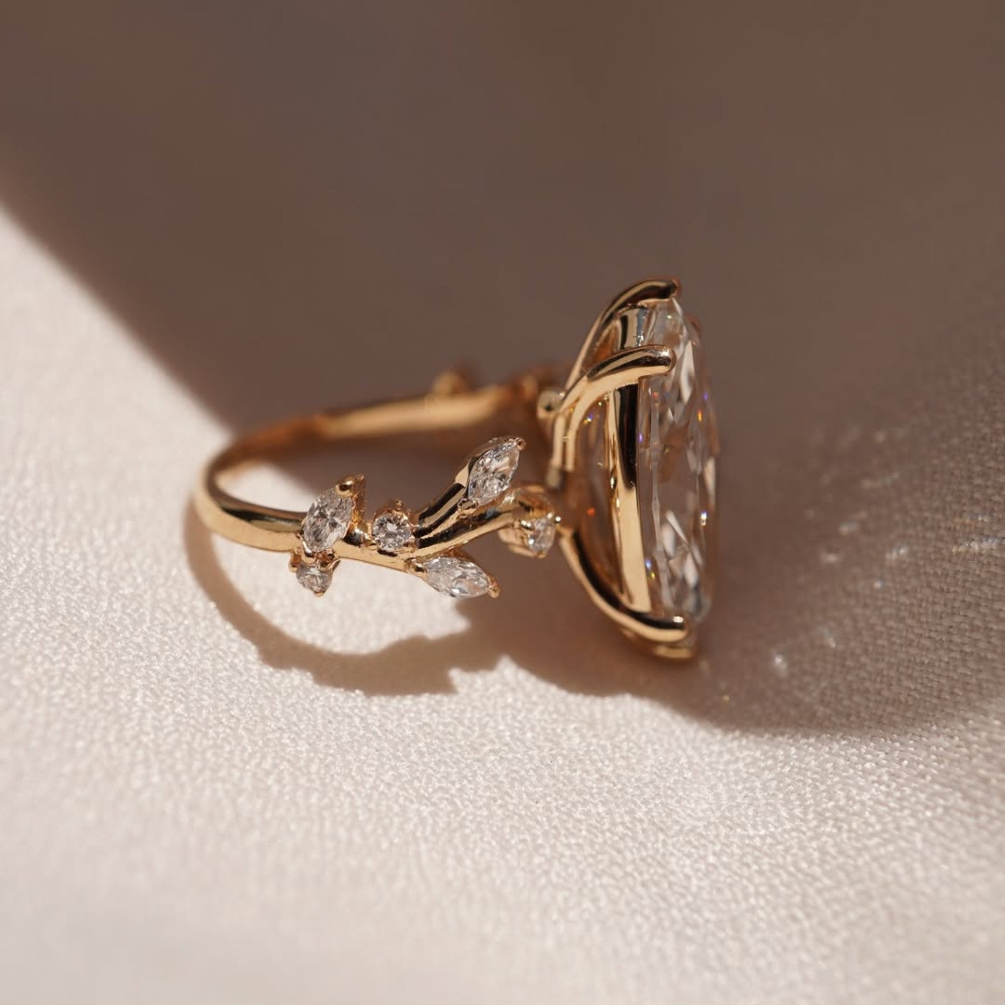 Vintage  Marquise Cut Lab Grown Engagement Rings Art Deco Wedding Ring Nature Inspired Ring Floral Set Anniversary Ring