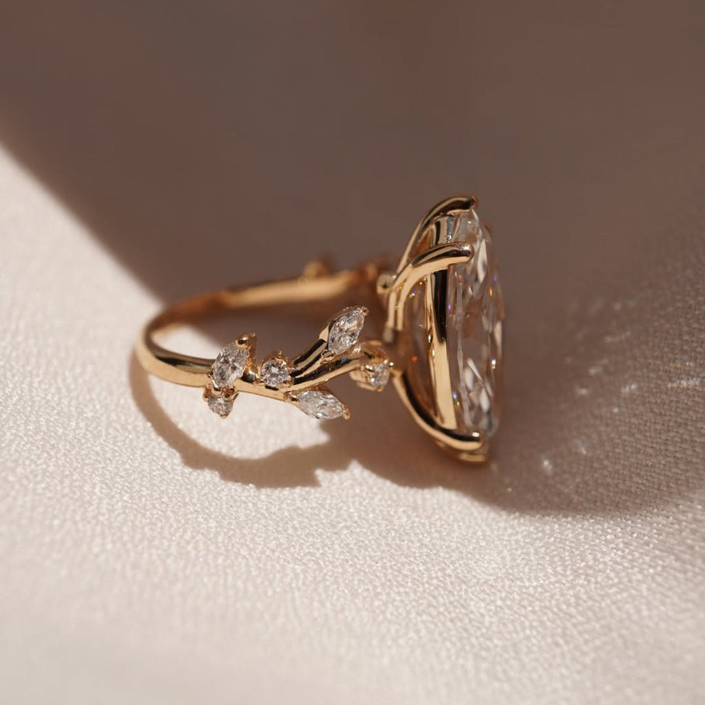 Vintage  Marquise Cut Moissanite Engagement Rings Art Deco Wedding Ring Nature Inspired Ring Floral Set Anniversary Ring
