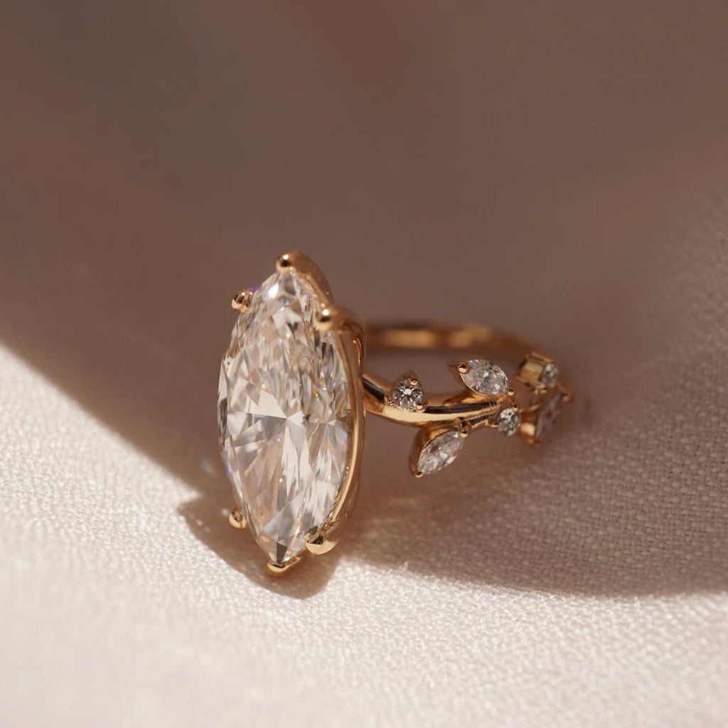 Vintage  Marquise Cut Lab Grown Engagement Rings Art Deco Wedding Ring Nature Inspired Ring Floral Set Anniversary Ring