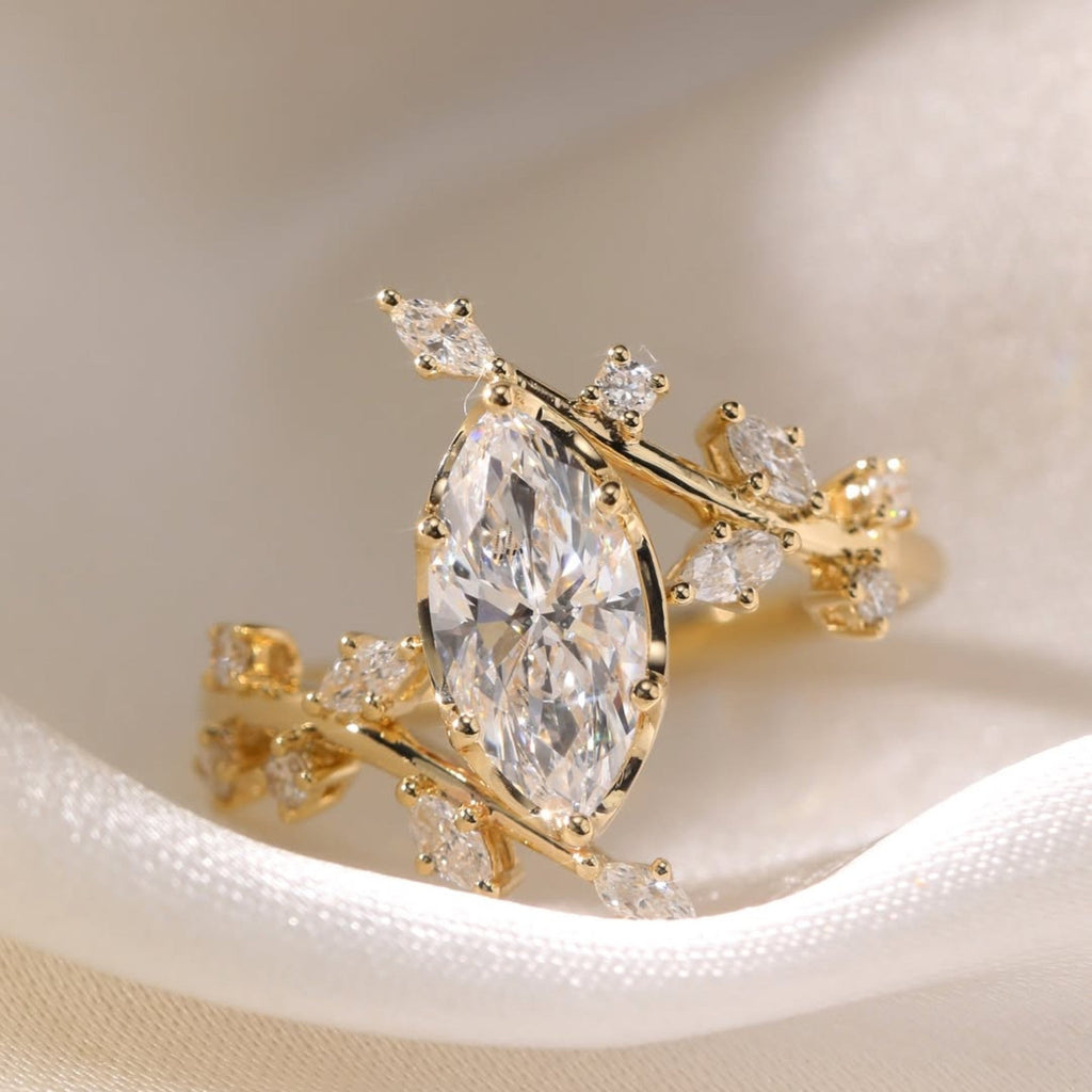 Floral Style  Marquise Cut Lab Grown Engagement Rings Vintage Art Deco  Wedding Rings Nature Inspired Ring Anniversary Ring