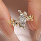 Floral Style  Marquise Cut Lab Grown Engagement Rings Vintage Art Deco  Wedding Rings Nature Inspired Ring Anniversary Ring