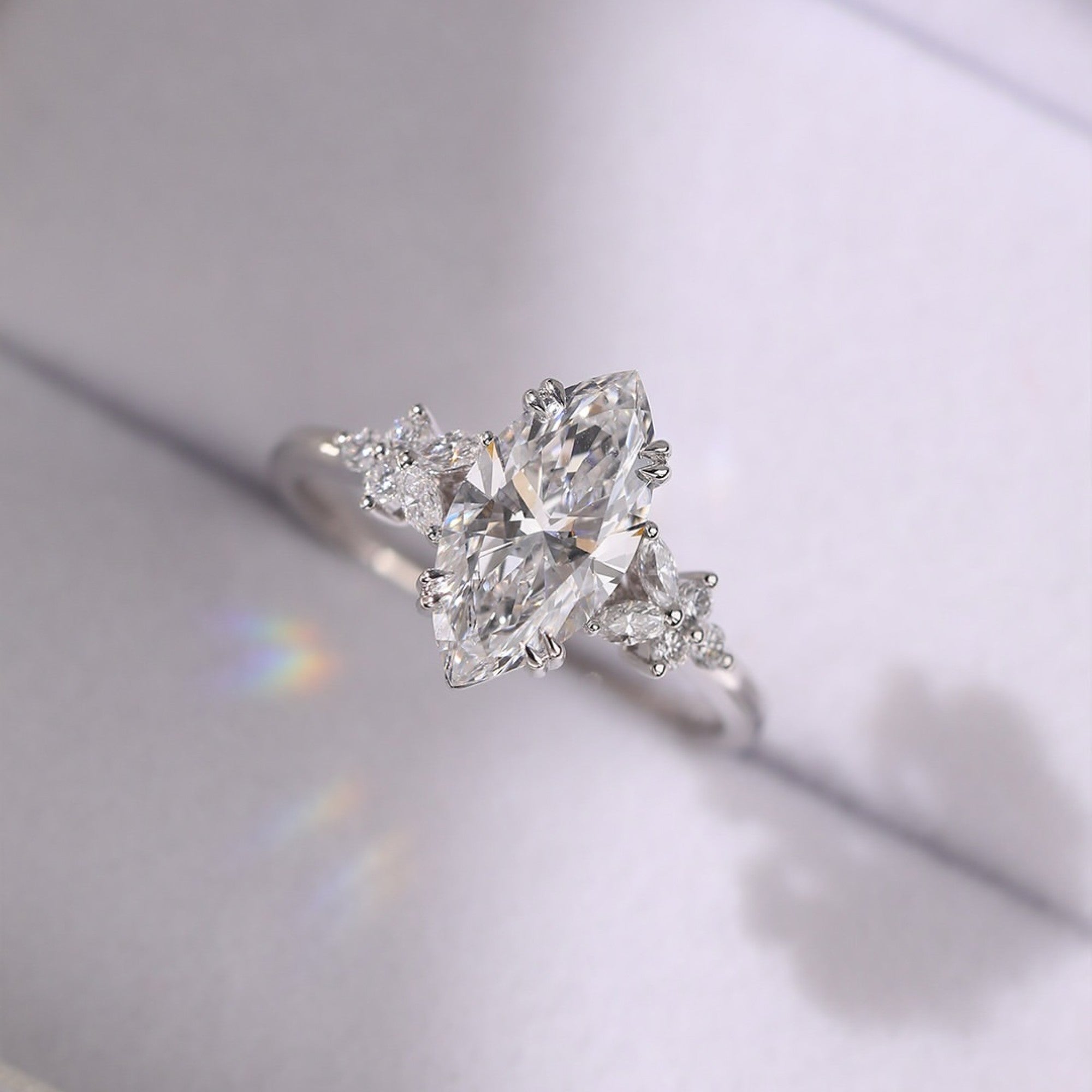 Marquise Art Deco Lab Grown Engagement Ring Solid Gold Bridal Wedding Ring