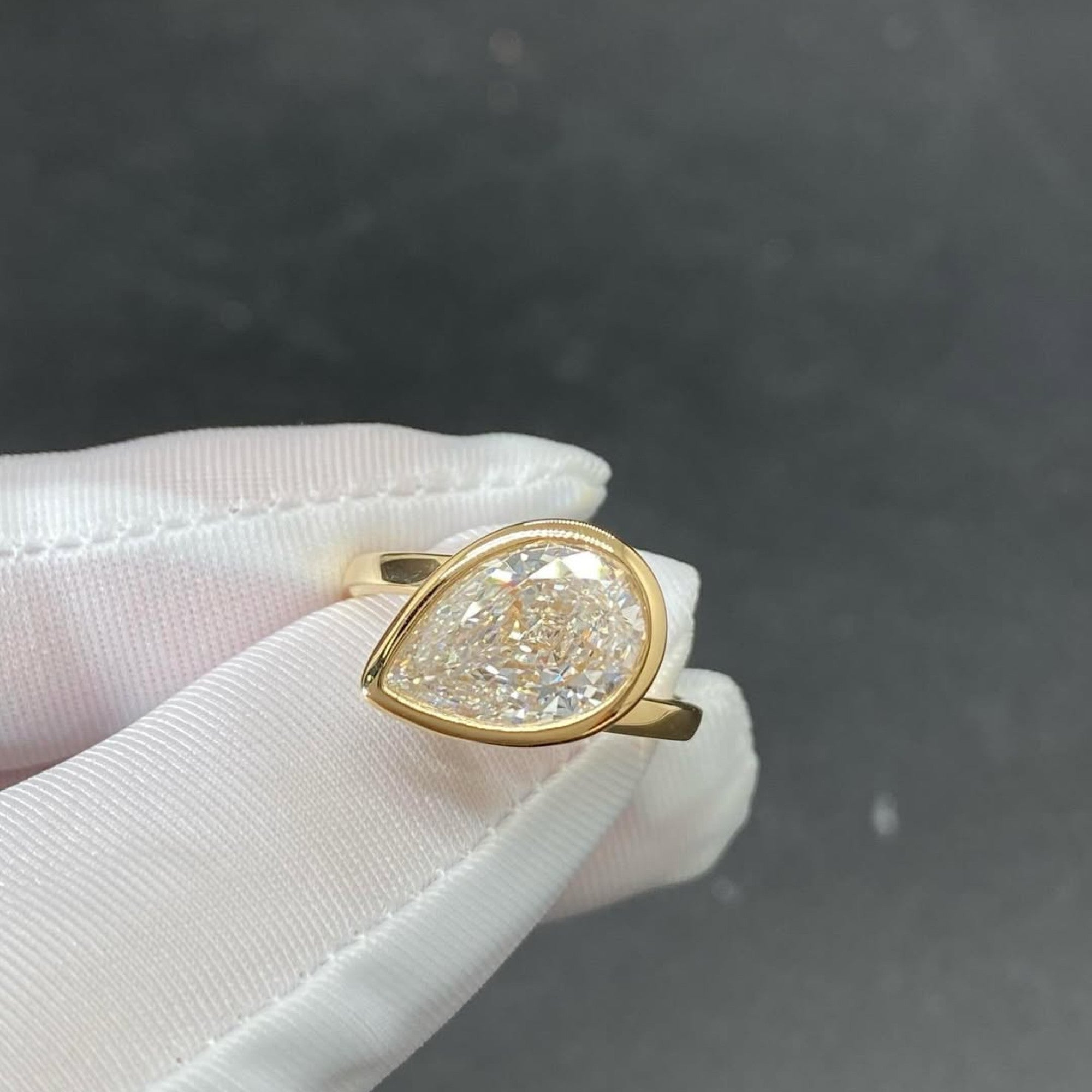 Bezel Set Pear Lab Grown Engagement Ring East West Wedding Ring