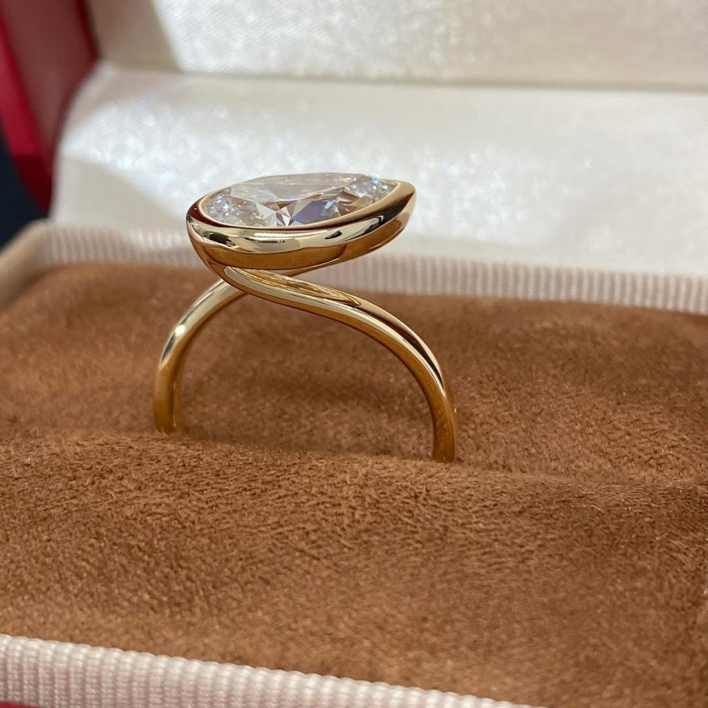 Bezel Set Pear Lab Grown Engagement Ring East West Wedding Ring