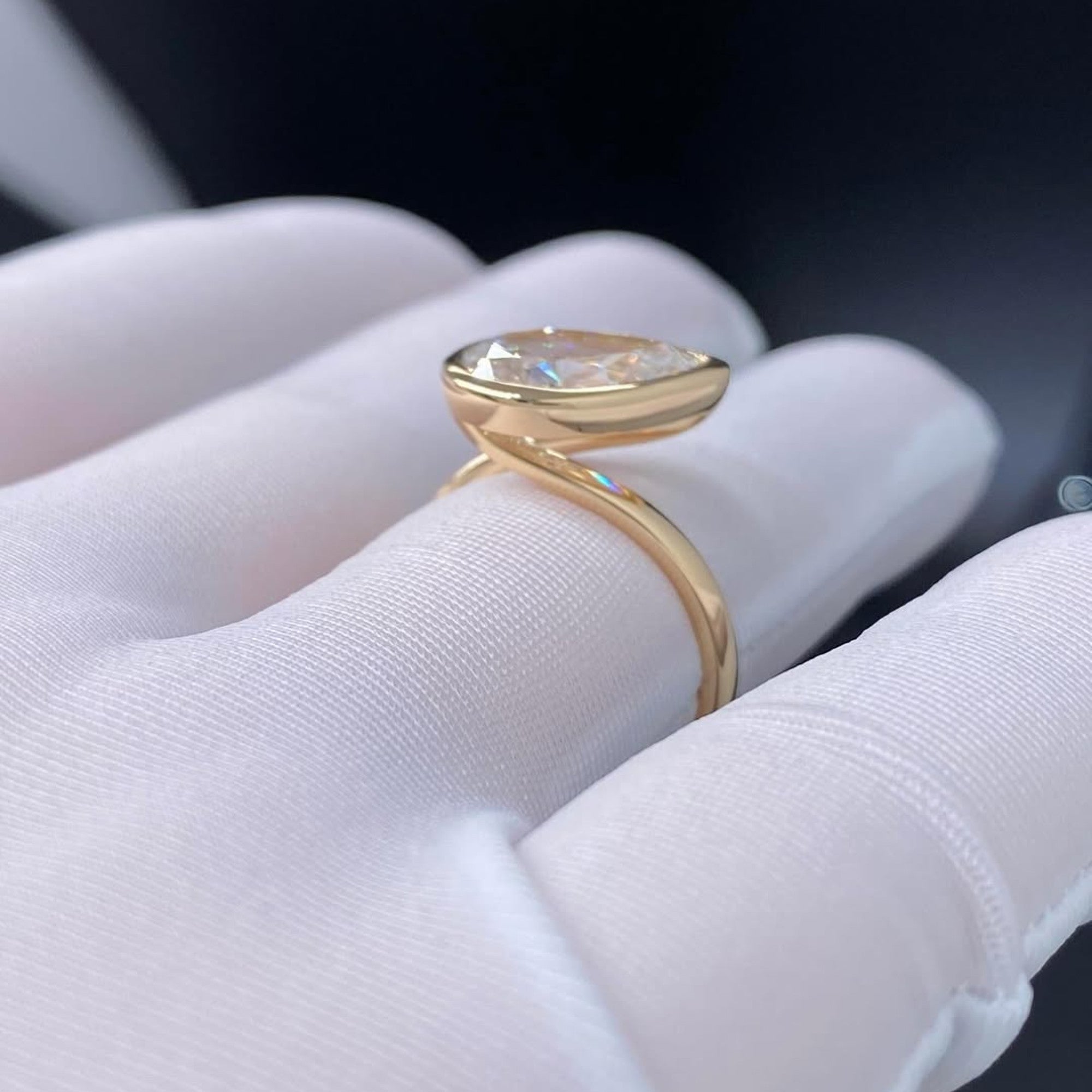 Bezel Set Pear Moissanite Engagement Ring East West Wedding Ring