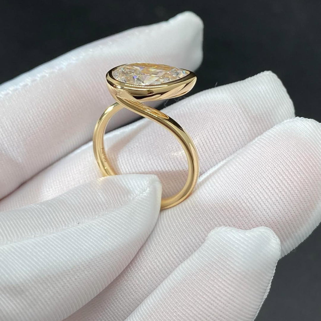 Bezel Set Pear Moissanite Engagement Ring East West Wedding Ring