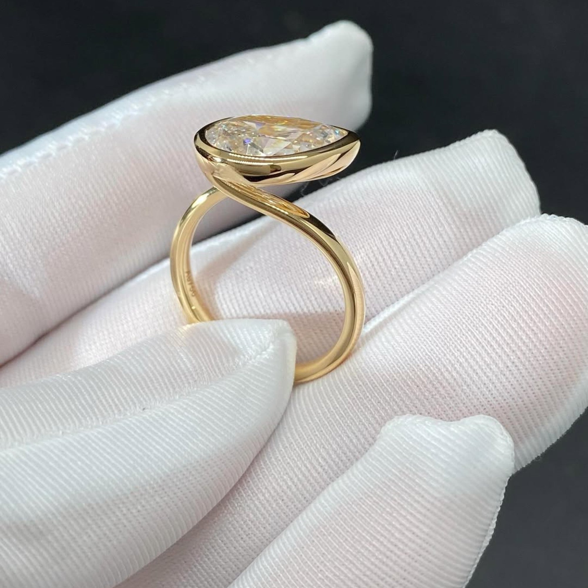 Bezel Set Pear Moissanite Engagement Ring East West Wedding Ring