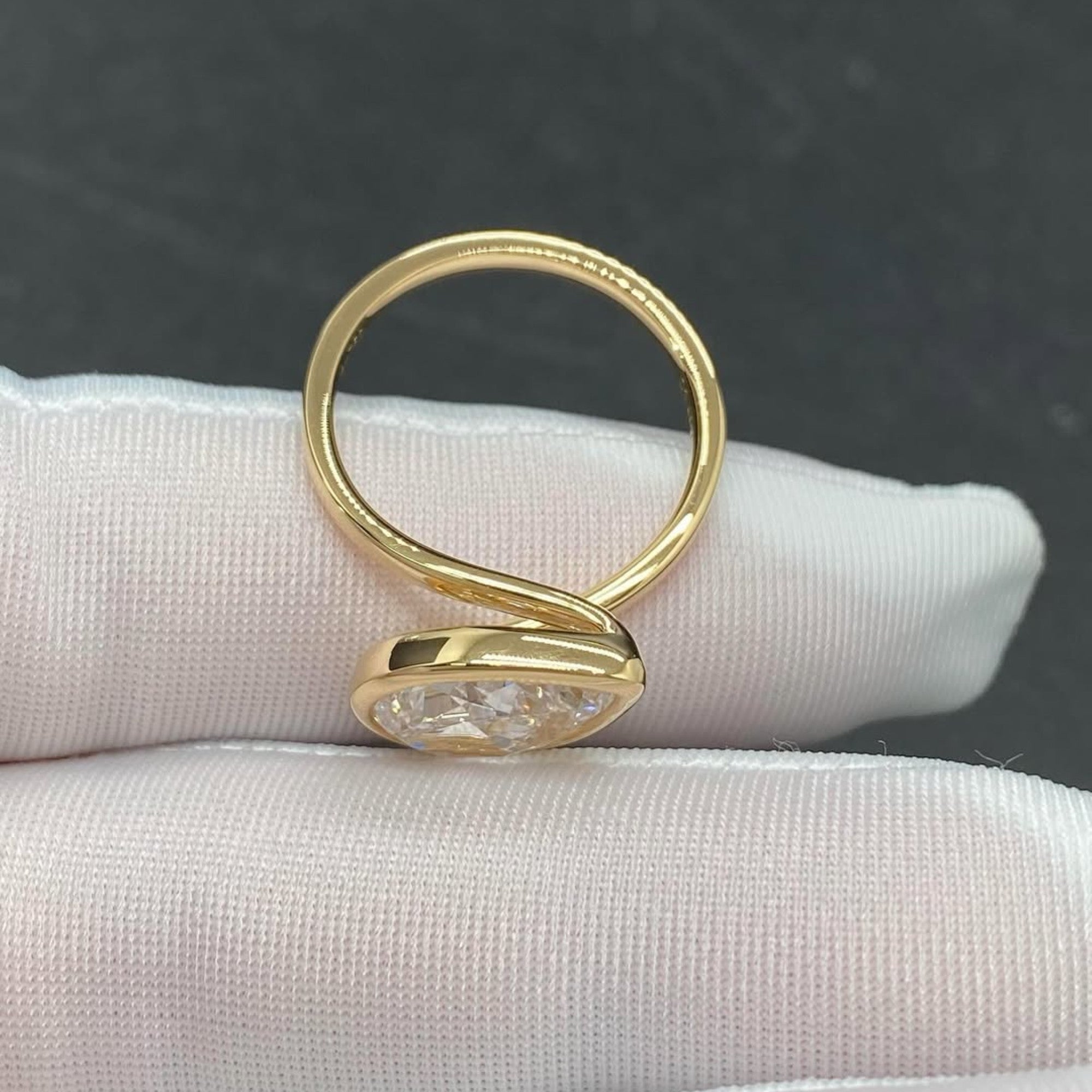 Bezel Set Pear Lab Grown Engagement Ring East West Wedding Ring