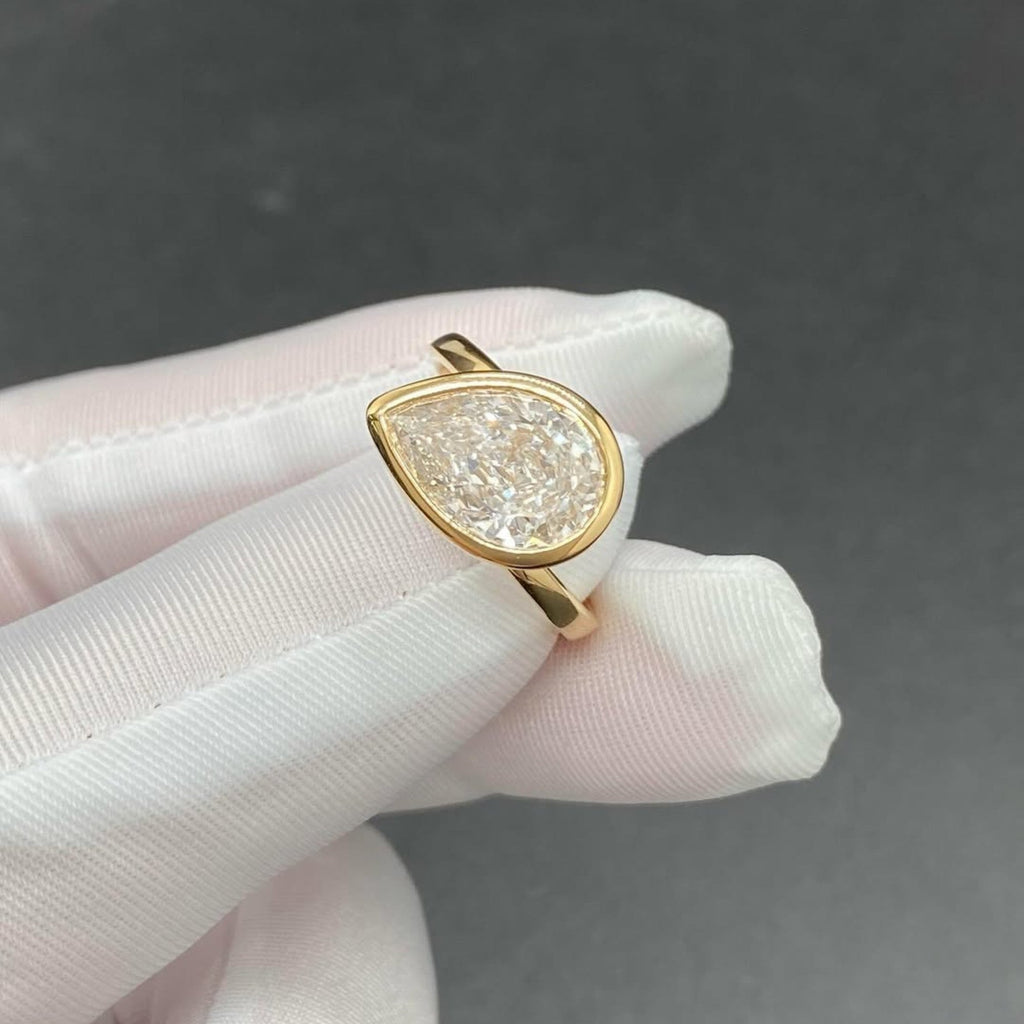 Bezel Set Pear Lab Grown Engagement Ring East West Wedding Ring