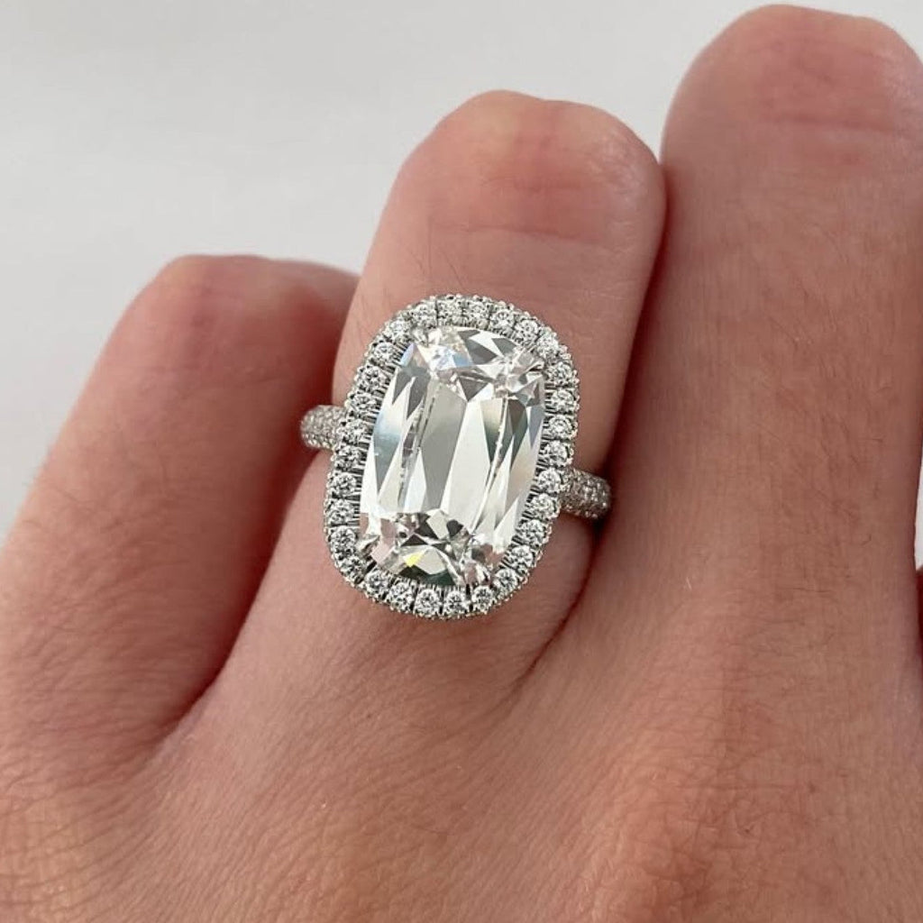 Old Mine Elongated Cushion Moissanite Engagement Ring Halo Set Wedding Ring