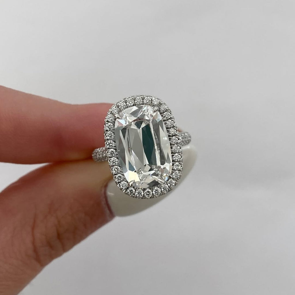 Old Mine Elongated Cushion Moissanite Engagement Ring Halo Set Wedding Ring